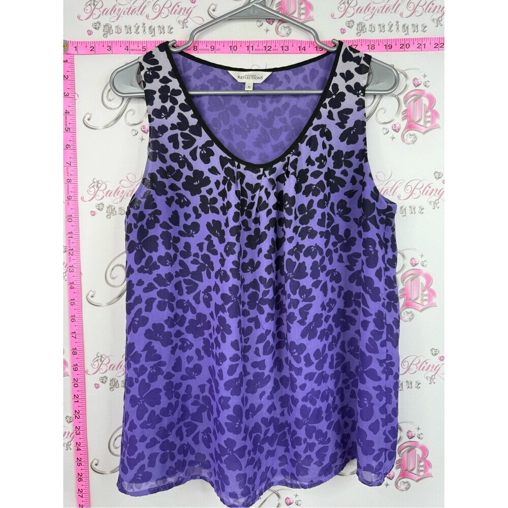 Northern Reflections tank purple Floral Print Sleeveless Blouse with Black Trim